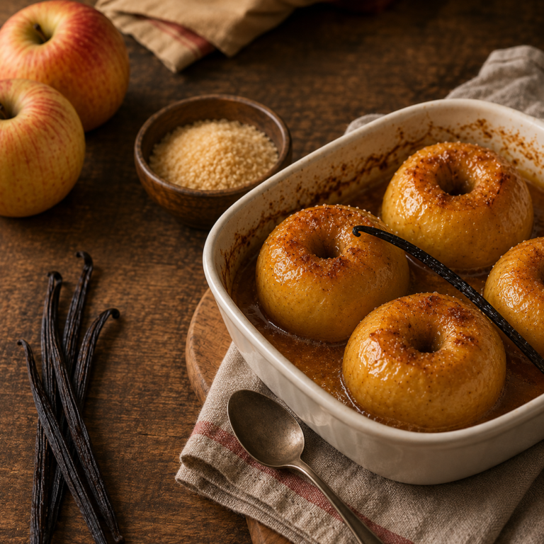 Pomme au four aromatisées à la vanille bourbon de Madagascar